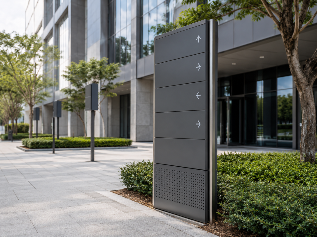 Outdoor signage system made with durable metal materials for commercial projects