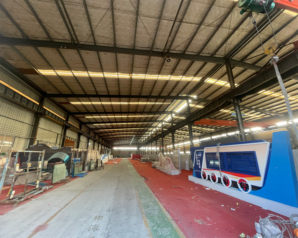 Spacious factory workshop aisle with equipment and production areas