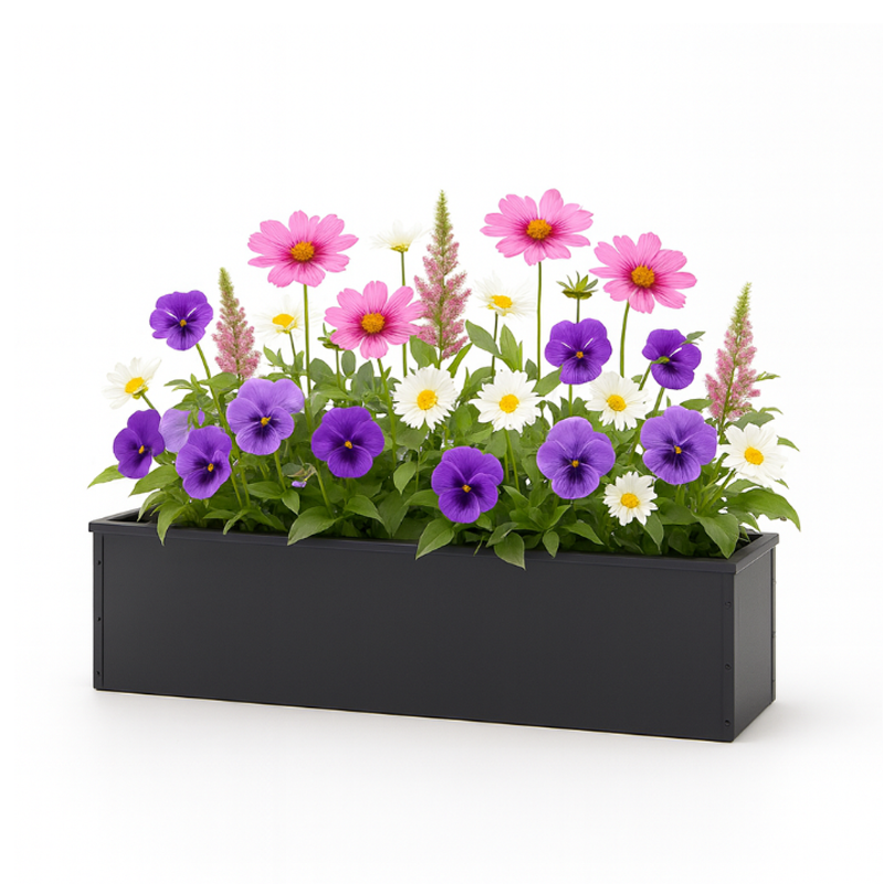 Decorative outdoor metal planter illustrating finish and material selection