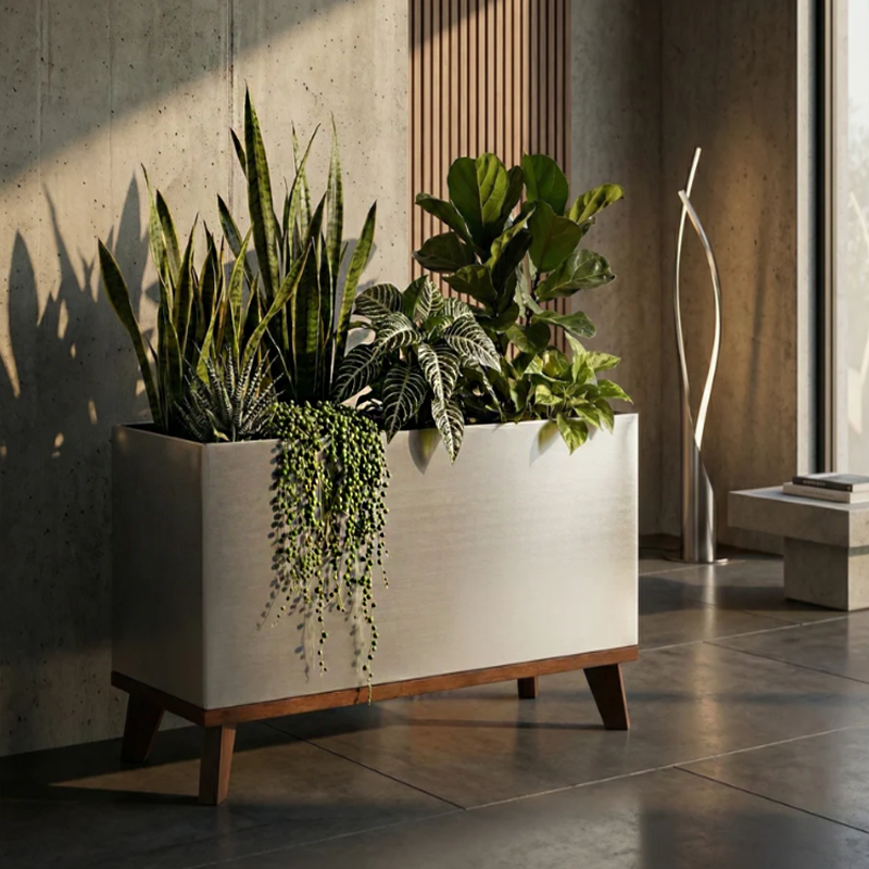 Rectangular commercial planter box for an entrance or public space