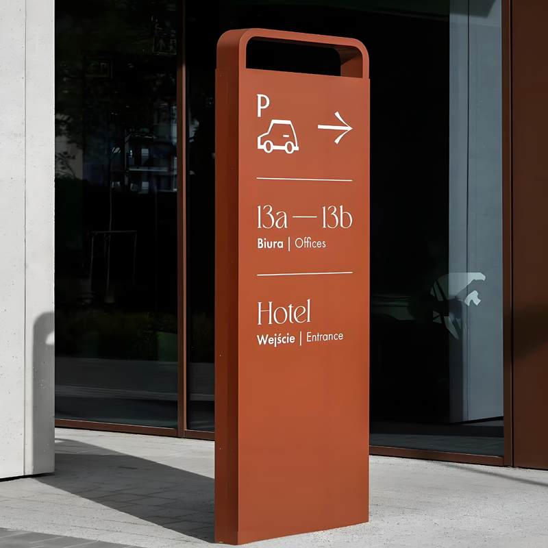 Outdoor wayfinding totem sign for a public-space signage system